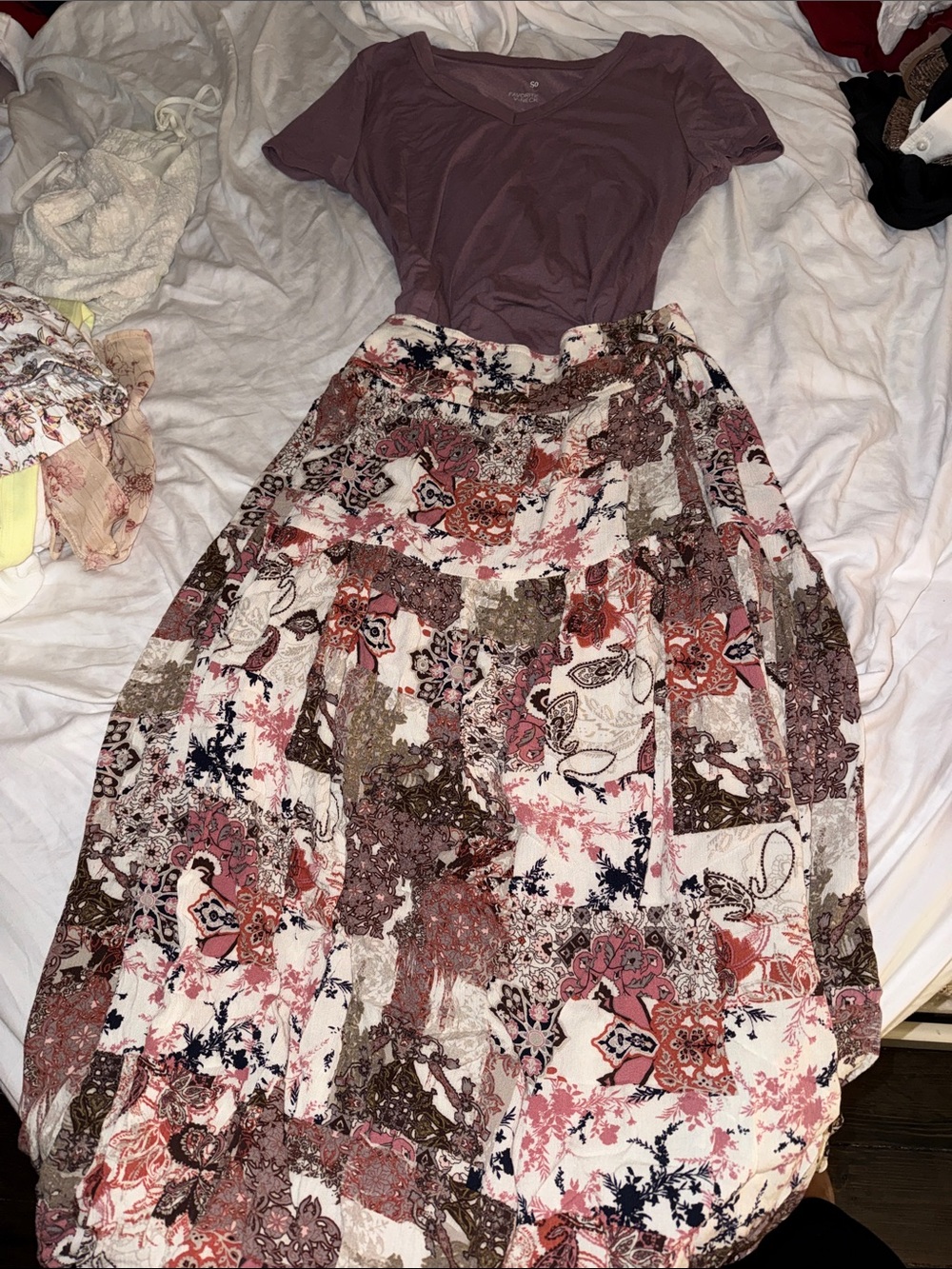 Women's Patchwork Floral Maxi Skirt - Pink Multi set